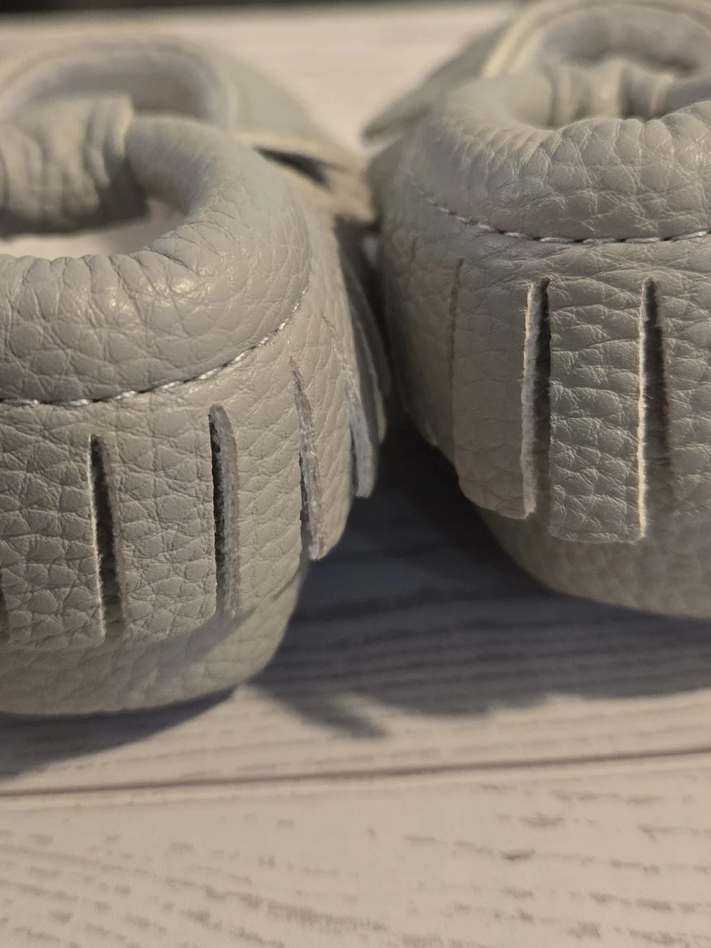 Soft Leather Baby Moccasin Walker Shoes in Light Gray with Fringe-delebao Brand